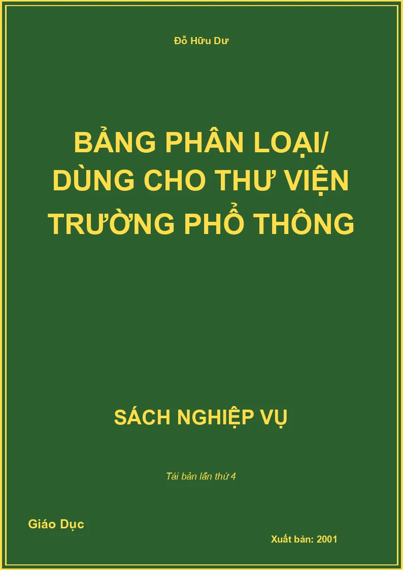 Bảng phân loại/ dùng cho thư viện trường phổ thông