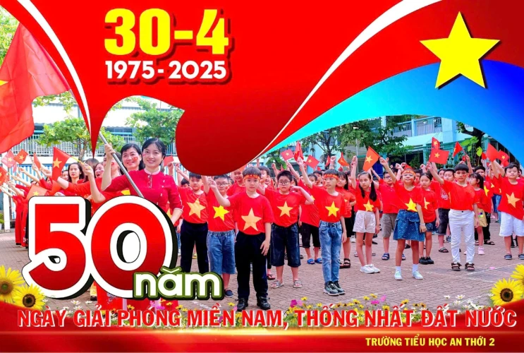 Sắc đỏ tự hào tại trường Tiểu học An Thới 2 chào mừng 50 năm thống nhất đất nước