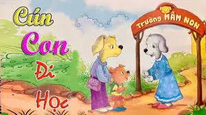 Cún con đi học