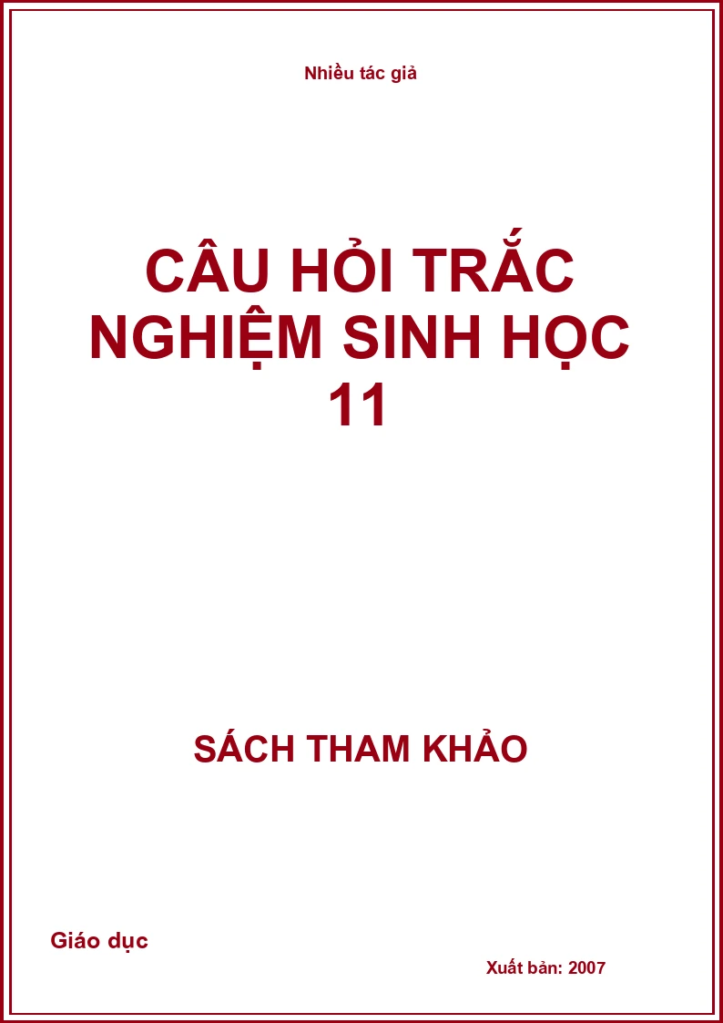Câu hỏi trắc nghiệm sinh học 11