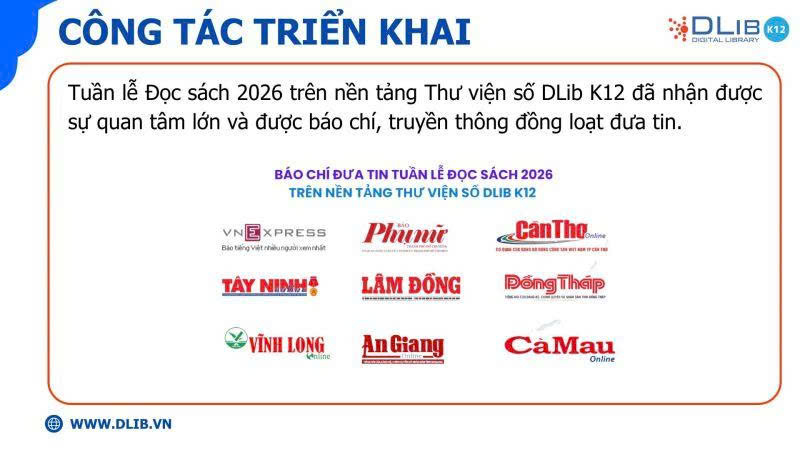 Các trang báo lớn đồng loạt đưa tin về Tuần lễ Đọc sách năm 2026 trên Thư viện số DLib K12