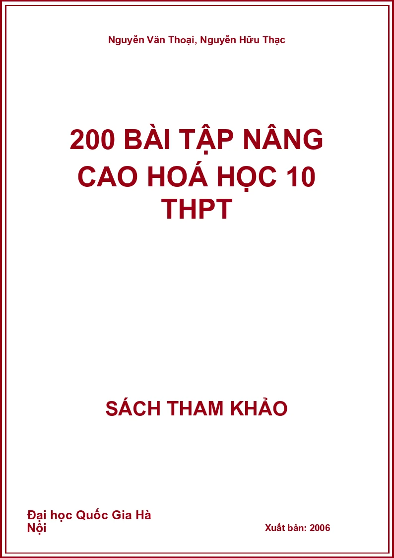 200 Bài tập nâng cao Hoá học 10 THPT