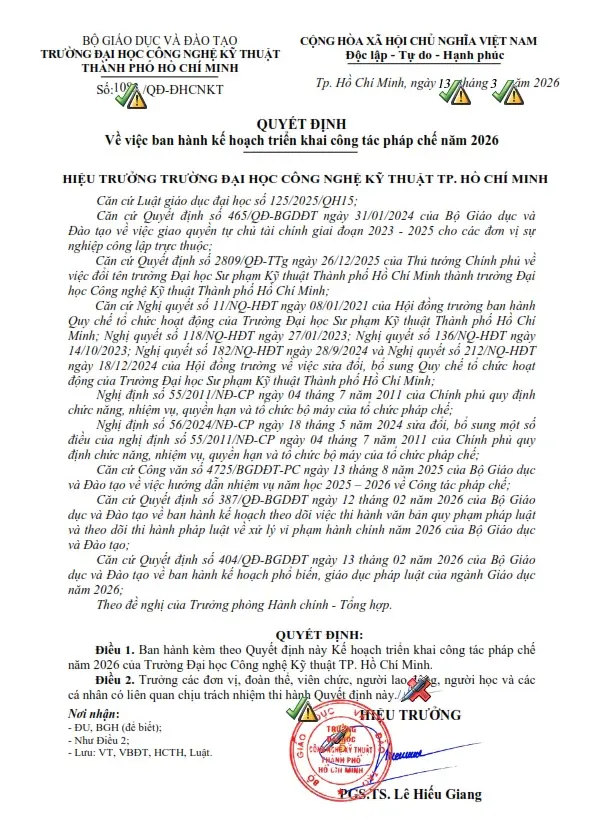 Quyết định về việc ban hành kế hoạch triển khai công tác pháp chế năm 2026