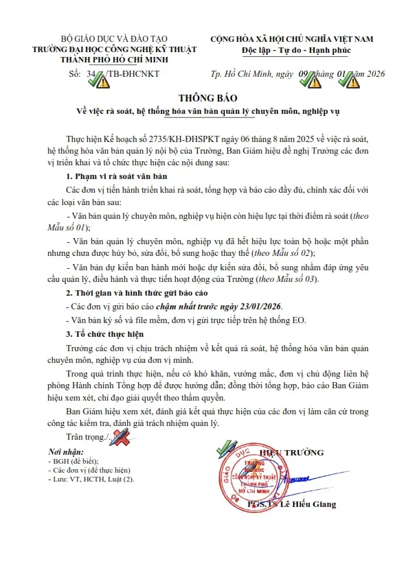 Thông báo về việc rà soát, hệ thống hóa văn bản quản lý chuyên môn, nghiệp vụ