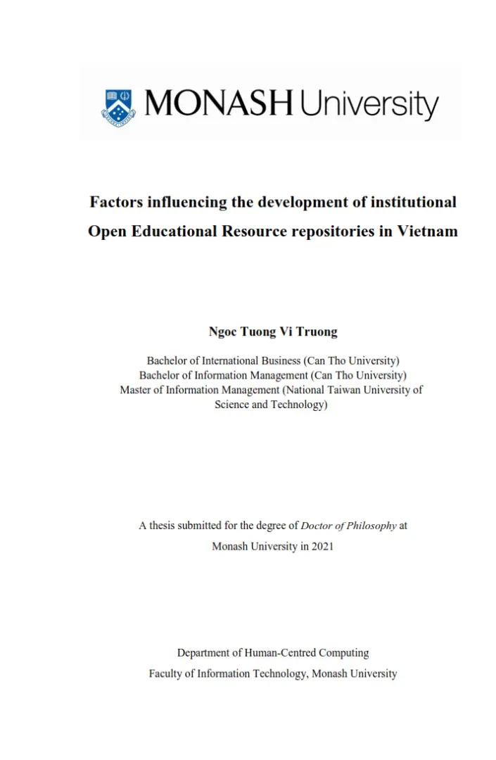 Factors influencing the development of institutional Open Educational Resource repositories in Vietnam