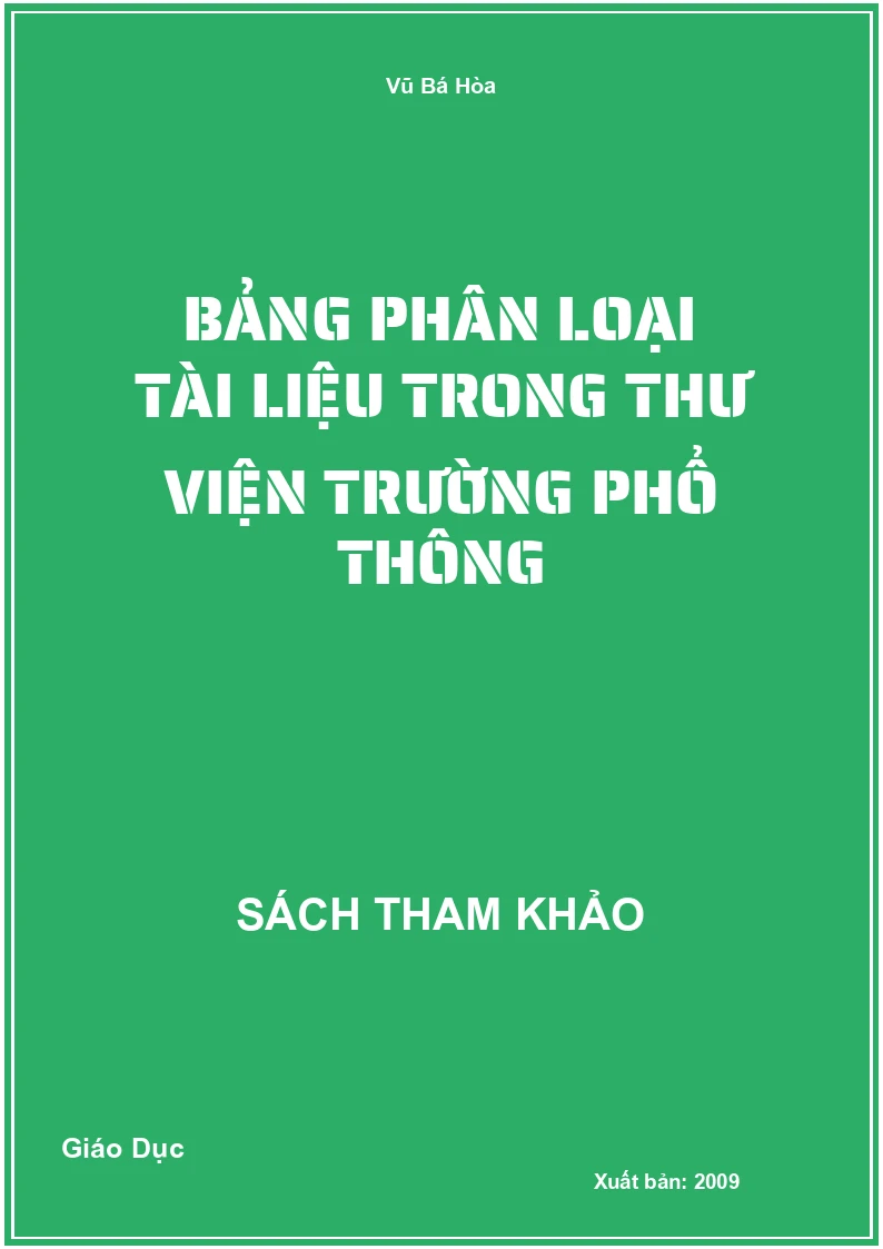 Bảng phân loại tài liệu trong thư viện trường phổ thông