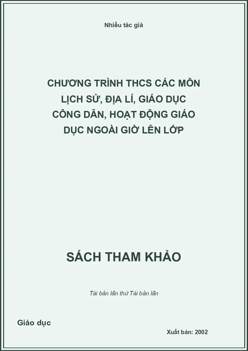 Chương trình THCS các môn Lịch sử, Địa lí, Giáo dục công dân, Hoạt động giáo dục ngoài giờ lên lớp