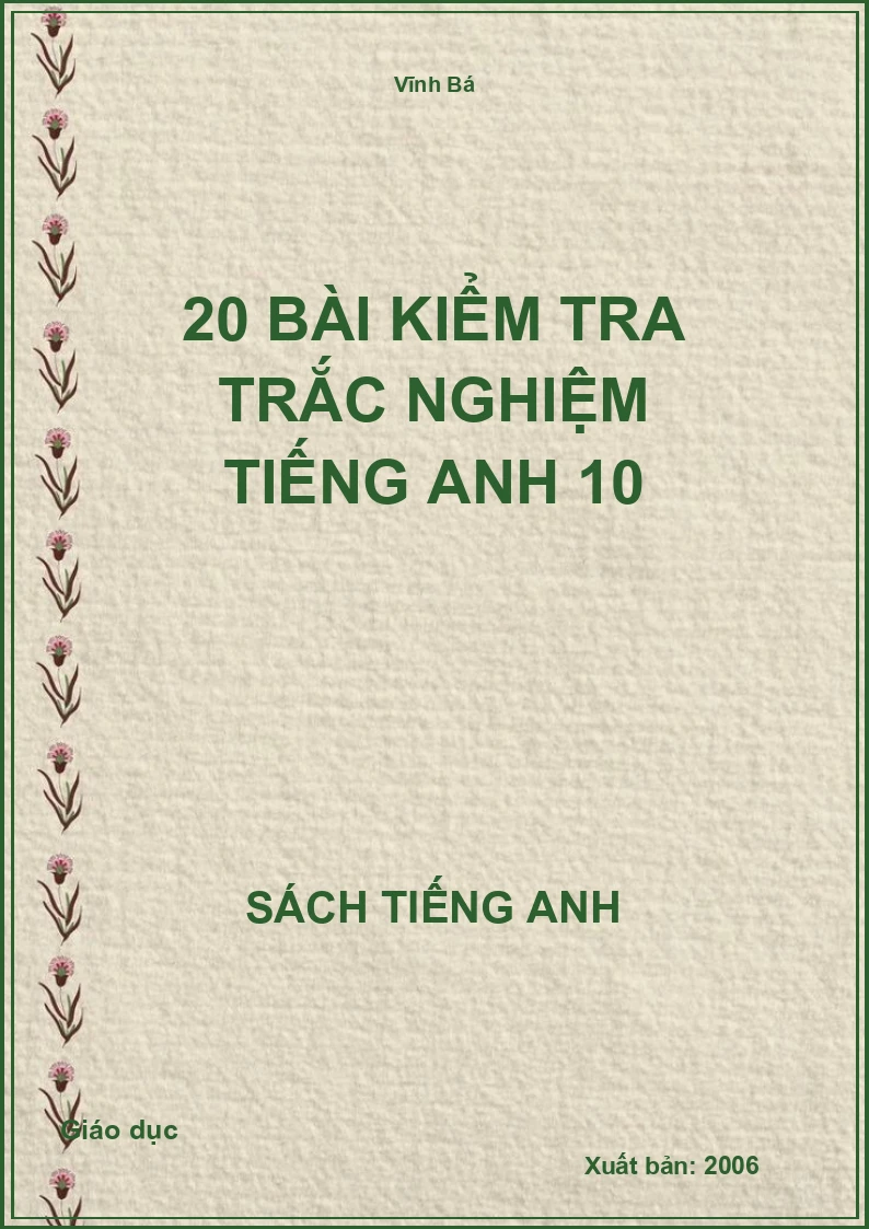 20 Bài kiểm tra trắc nghiệm tiếng Anh 10