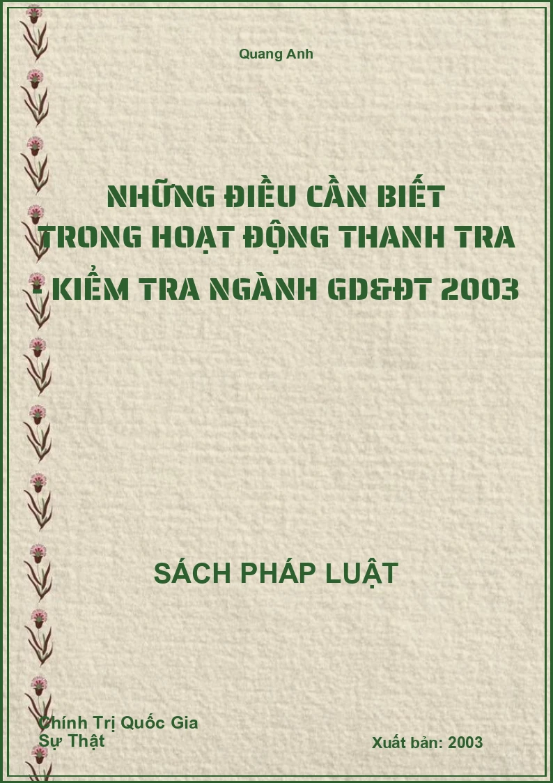 Những điều cần biết trong hoạt động thanh tra - kiểm tra ngành GD&ĐT 2003