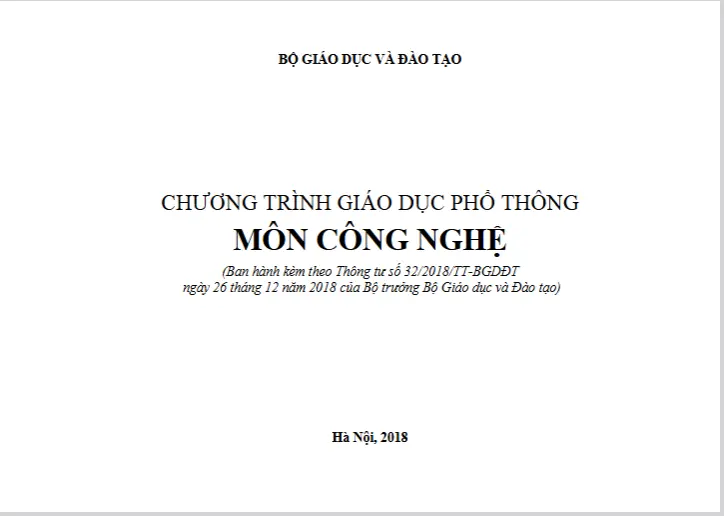 Chương trình GDPT môn Công nghệ
