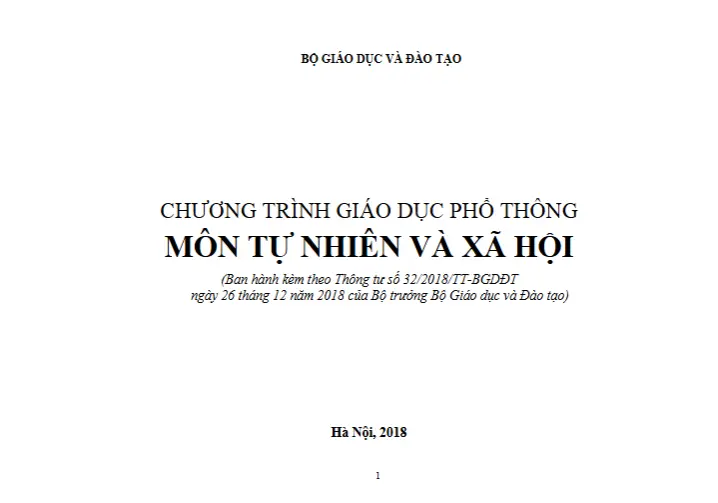 Chương trình Giáo dục phổ thông 2018 - Môn Tự nhiên và Xã hội