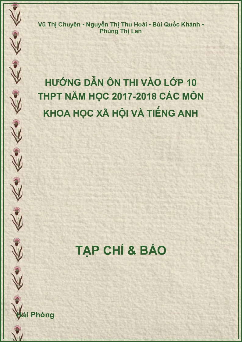 Hướng dẫn ôn thi vào lớp 10 THPT Năm học 2017-2018 các môn Khoa học xã hội và tiếng anh