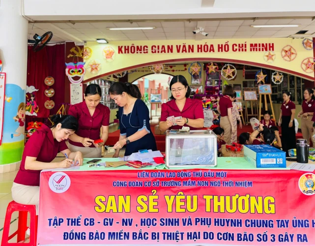 Trường Mầm non Ngô Thời Nhiệm chung tay hỗ trợ đồng bào miền Bắc bị ảnh hưởng bão số 3