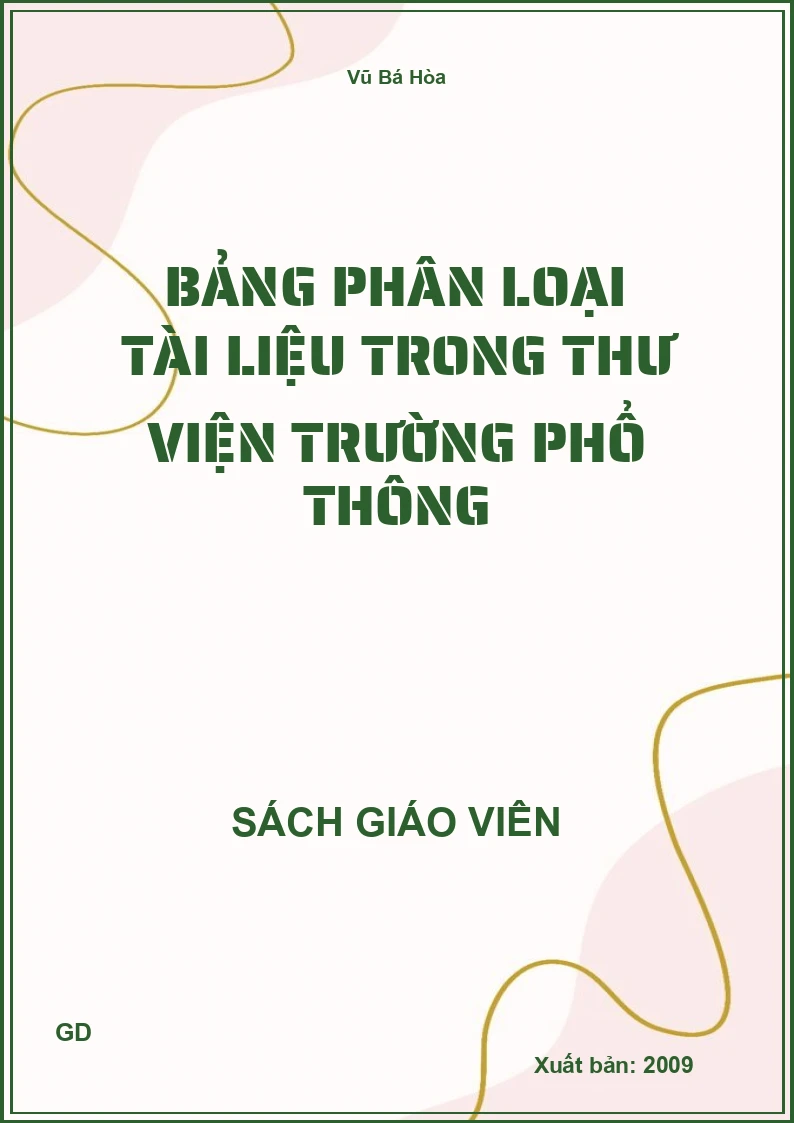 Bảng phân loại tài liệu trong thư viện trường phổ thông