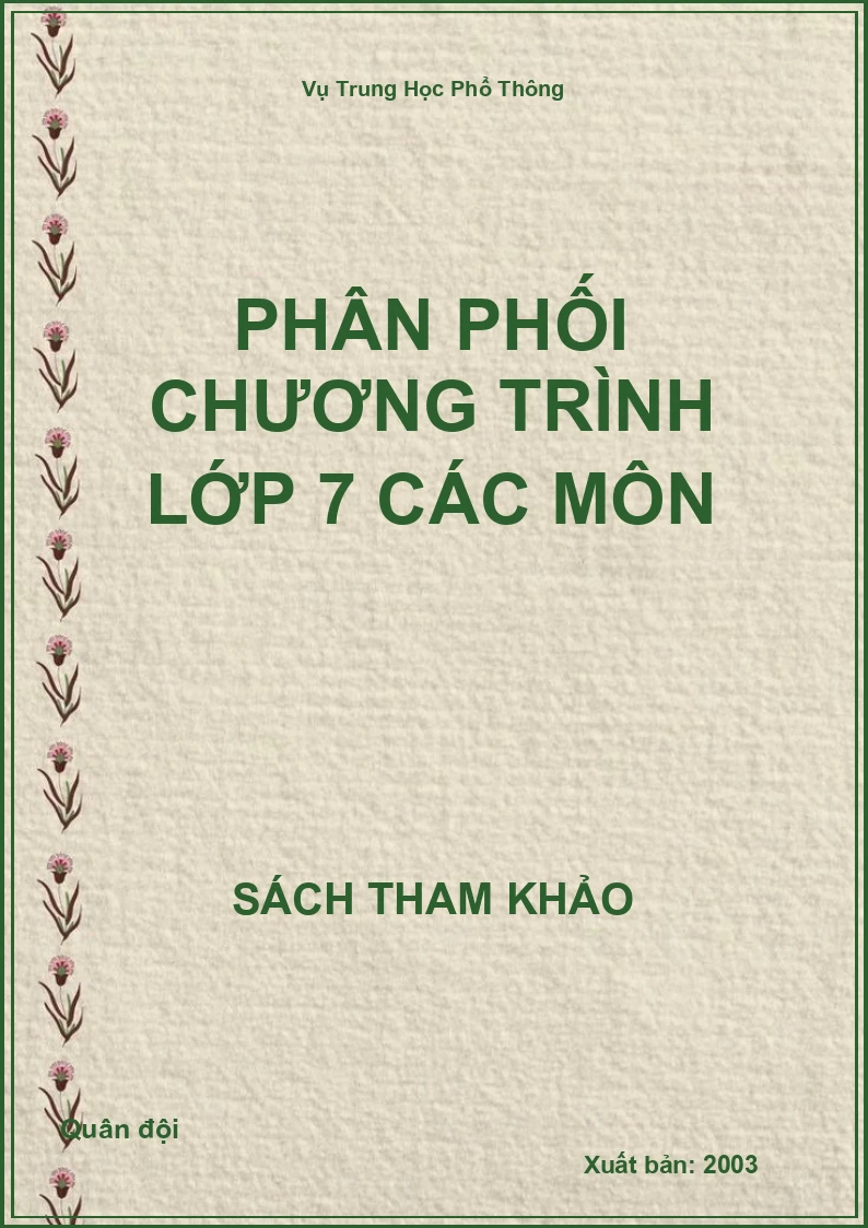 Phân Phối Chương Trình Lớp 7 Các Môn