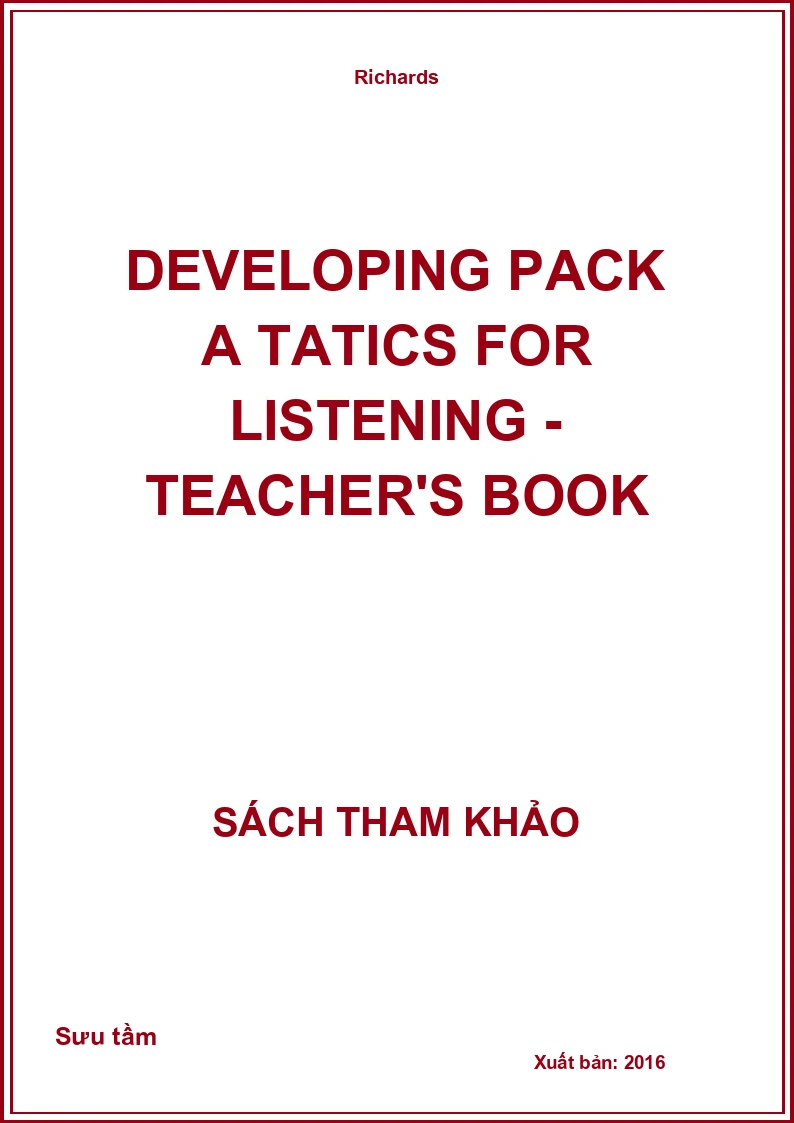 Developing Pack A Tatics For Listening - Teacher's Book