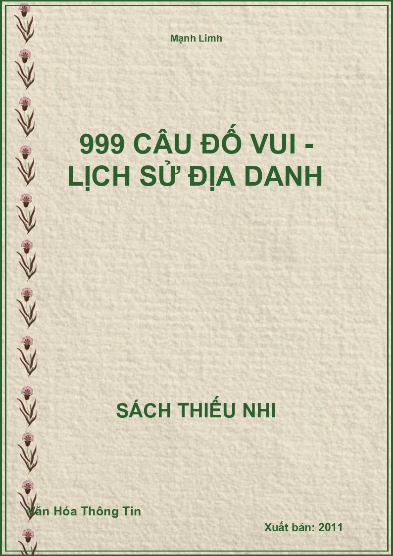 999 Câu Đố Vui - Lịch Sử Địa Danh