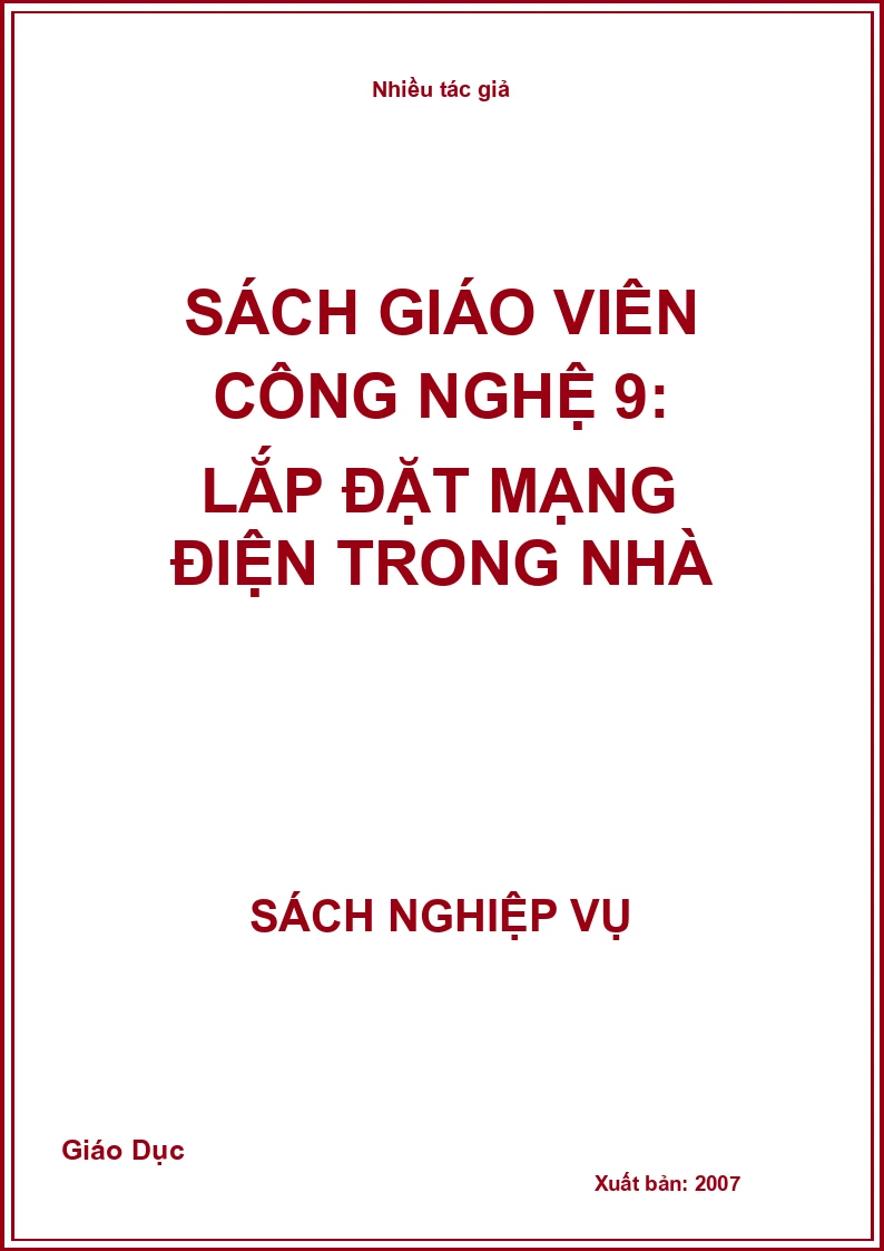 Sách giáo viên Công nghệ 9: Lắp đặt mạng điện trong nhà