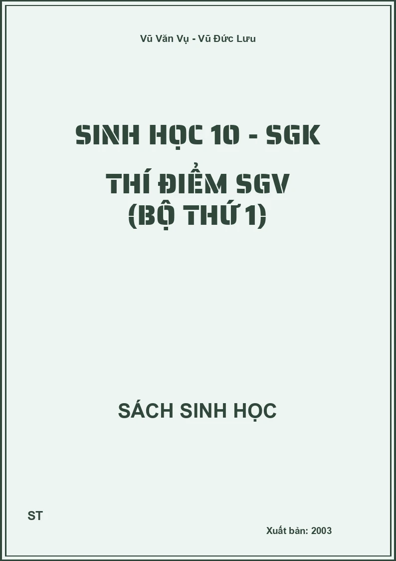 Sinh học 10 - SGK thí điểm SGV (bộ thứ 1)