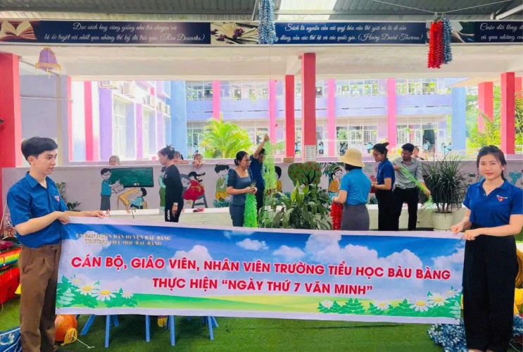 Trường Tiểu học Bàu Bàng hưởng ứng Ngày Thứ 7 Văn Minh