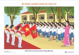 Bộ tranh đạo đức nghiêm trang khi chào cờ