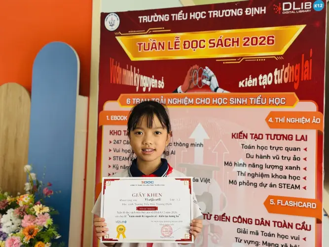 Trường Tiểu học Trương Định: Khen thưởng học sinh tích cực tham gia "Tuần lễ đọc sách 2026" trên nền tảng Thư viện số