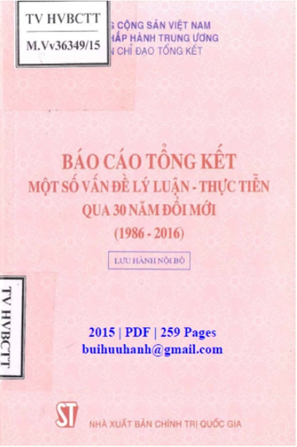 Báo cáo tổng kết một số vấn đề lý luận - thực tiễn qua 30 năm đổi mới (1986-2016)
