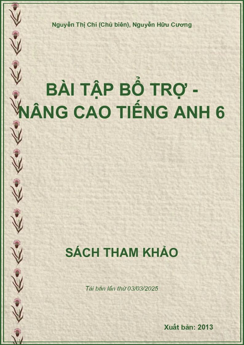 Bài Tập Bổ Trợ - Nâng Cao Tiếng Anh 6