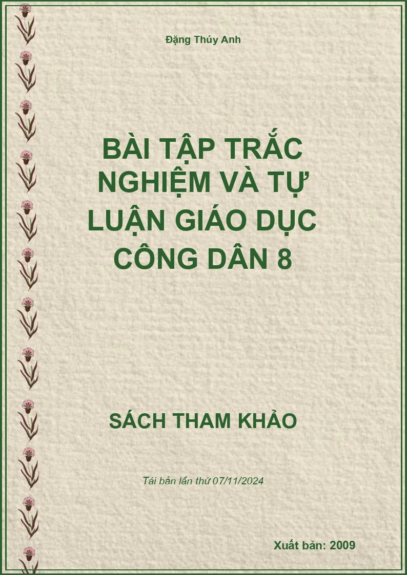 Bài Tập Trắc Nghiệm Và Tự Luận Giáo Dục Công Dân 8