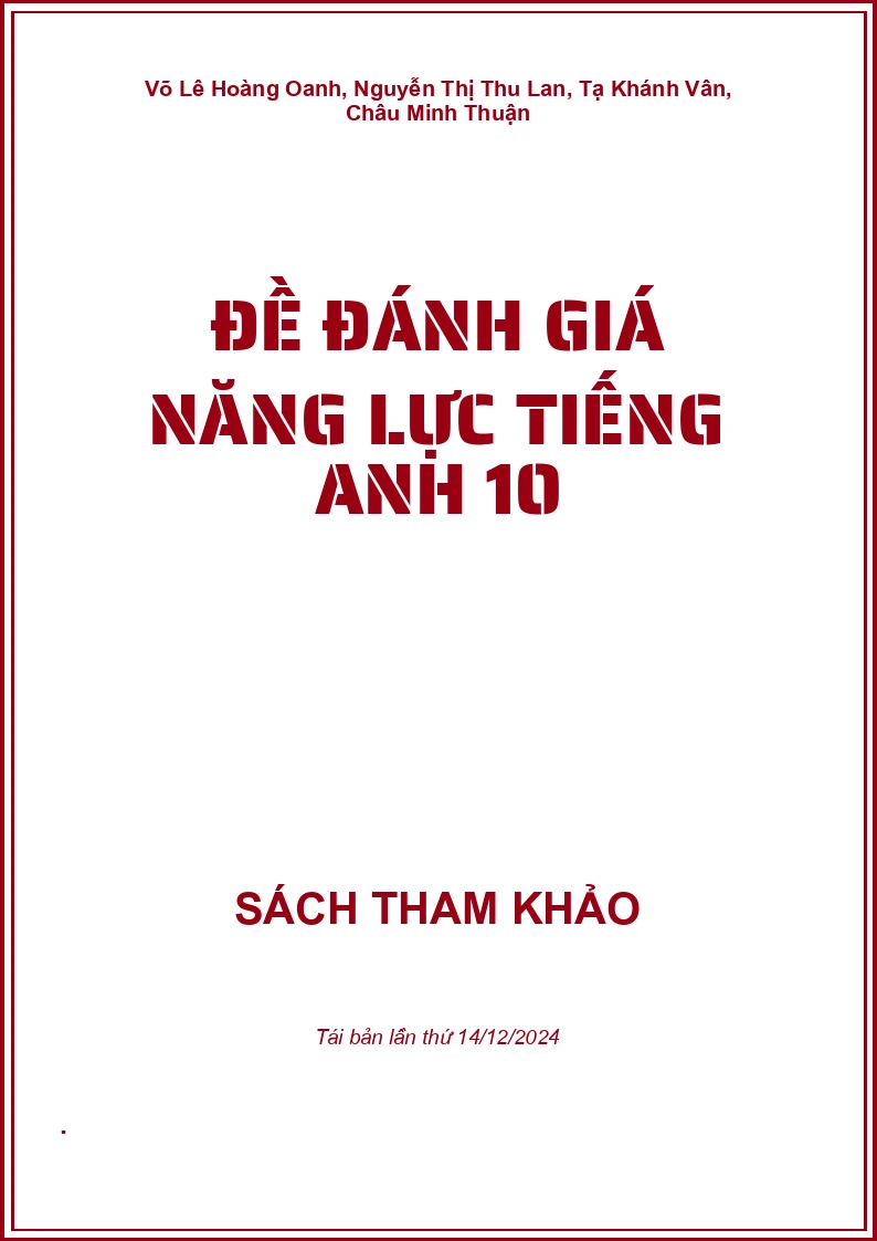 Đề đánh giá năng lực Tiếng Anh 10