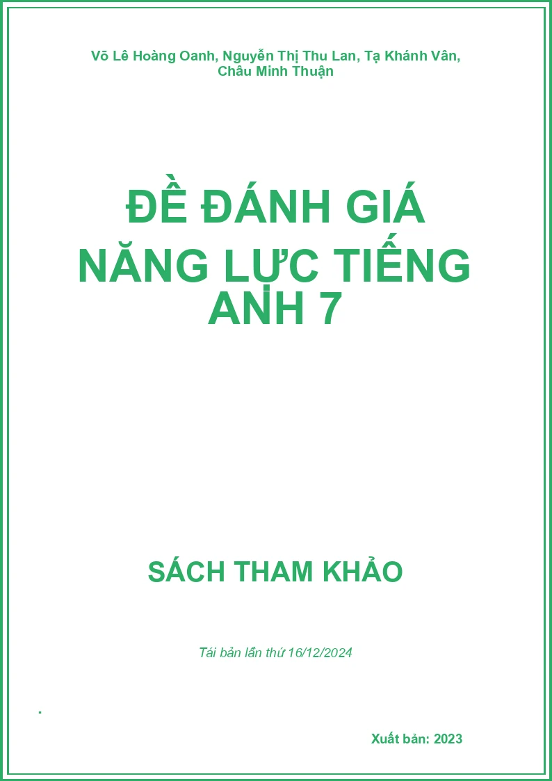 Đề đánh giá năng lực Tiếng Anh 7
